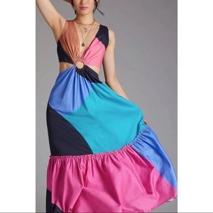Anthropologie Flounced Cut-Out Maxi Dress
